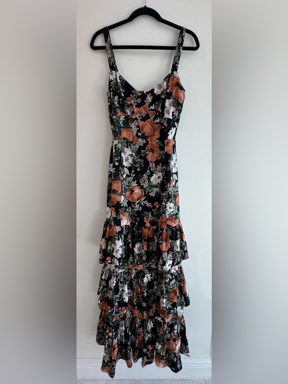 Abercrombie & Fitch Black Maxi Dress with Rust and White Floral Print